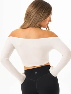 Ribbed Off Shoulder Long Sleeve Top